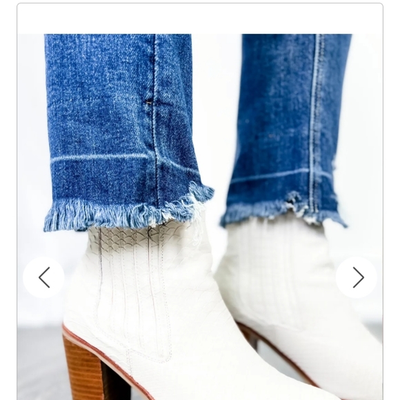 Risen Sexy Back Dark Wash Distressed Shadow Hem Straight Leg Jeans - Picture 5 of 9